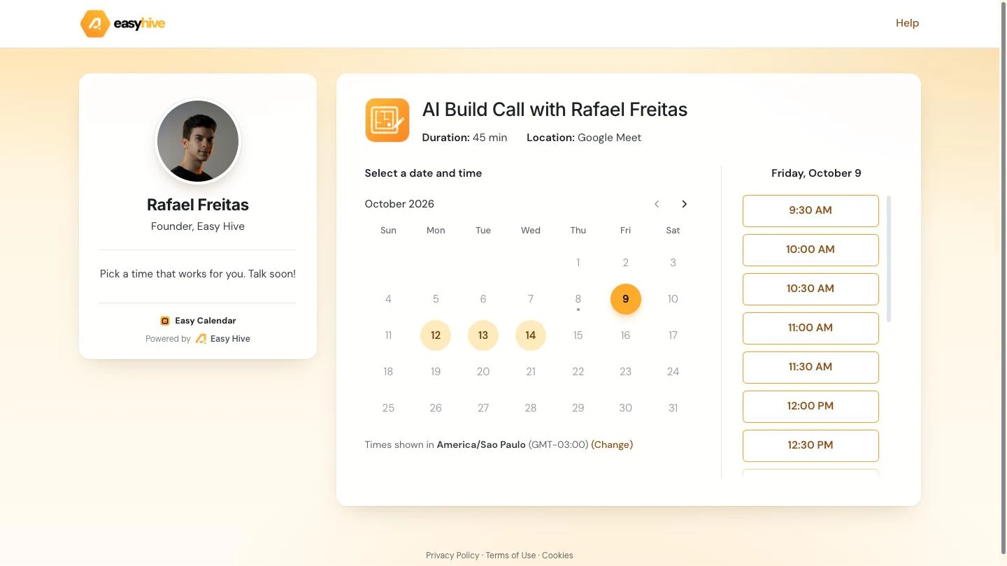 Easy Calendar booking page for the AI Build Call