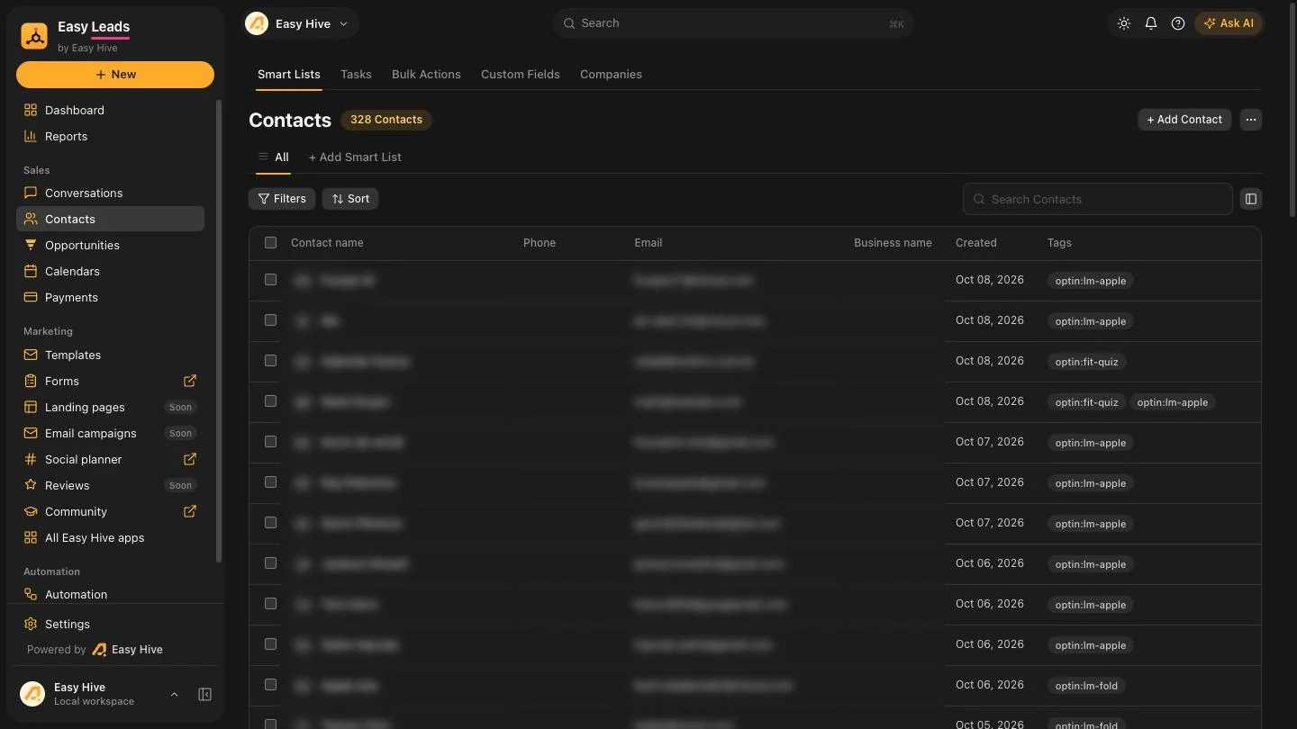 Easy Leads contact list