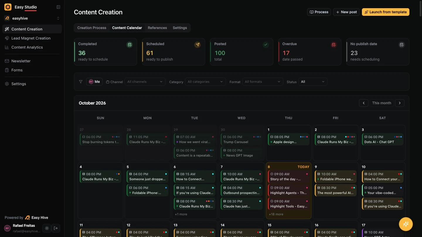 Easy Studio content calendar