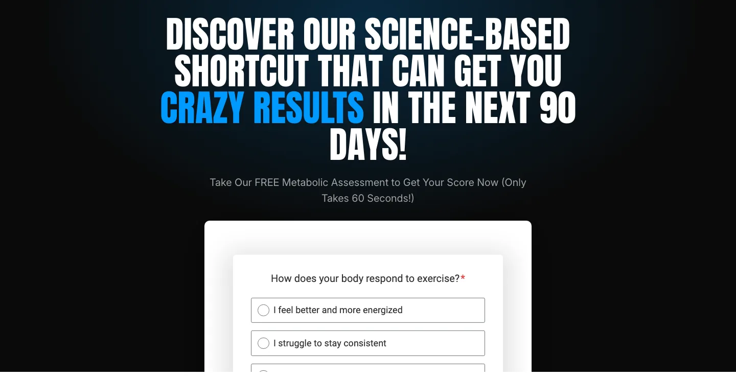 VShred quiz funnel hero